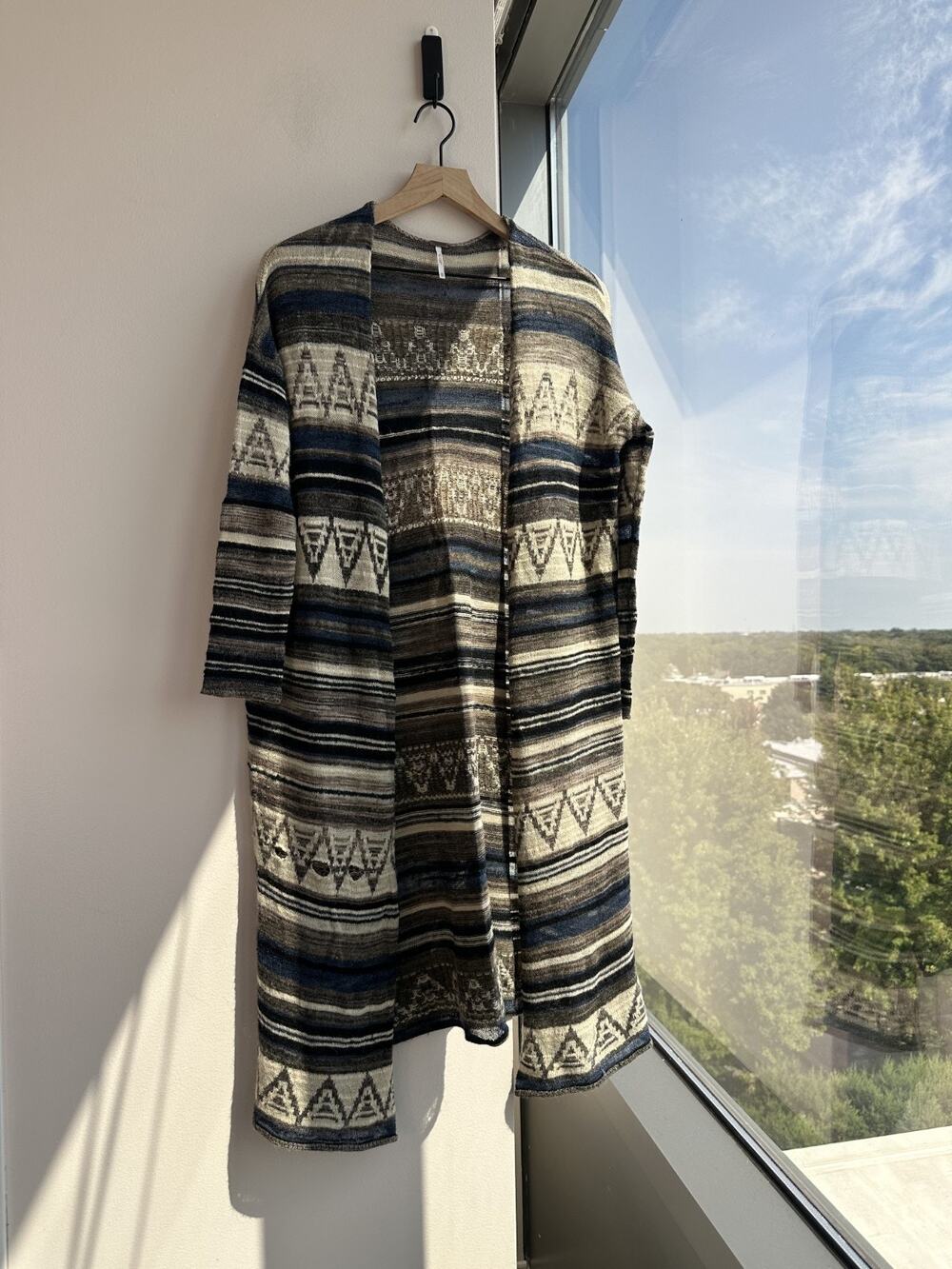 FREE PEOPLE Boho Aztec Tribal Western Long Cardigan Sweater Duster Coat Sz XS